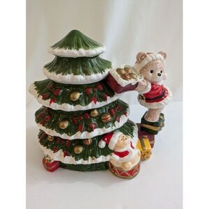Christmas Tree‎ Teapot, Hand Painted Ceramic, Bear Trimming the Tree